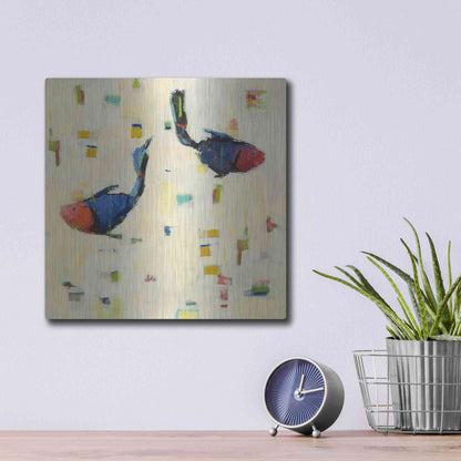 Luxe Metal Art 'One Fish Two Fish Big' by Phyllis Adams, Metal Wall Art,12x12
