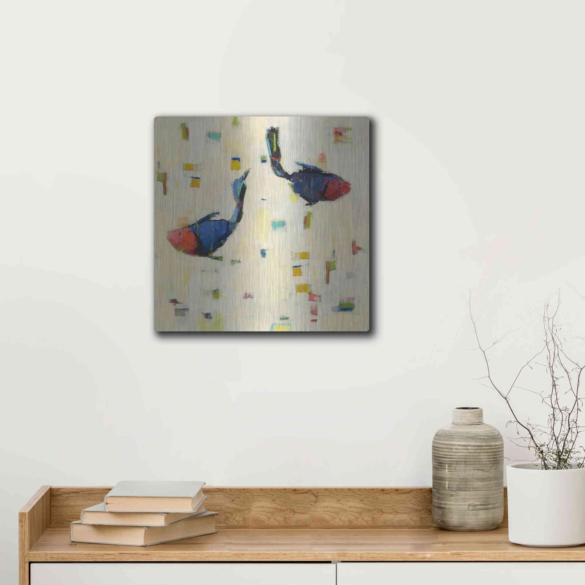 Luxe Metal Art 'One Fish Two Fish Big' by Phyllis Adams, Metal Wall Art,12x12