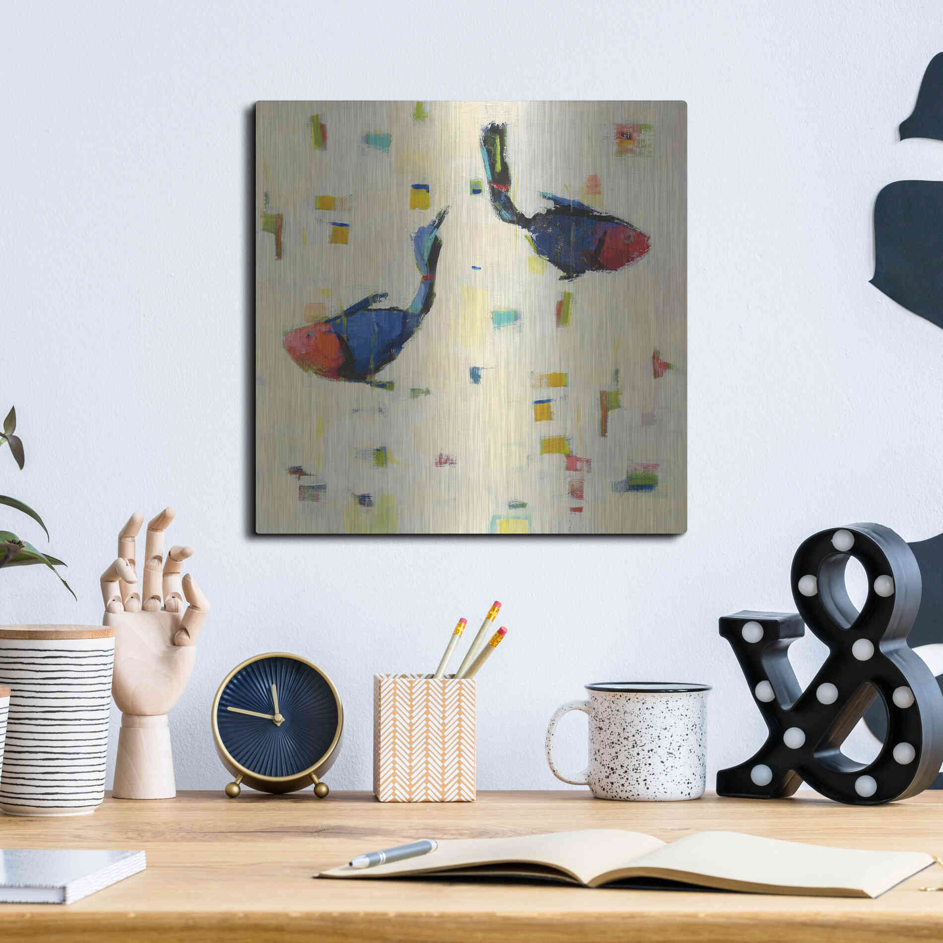 Luxe Metal Art 'One Fish Two Fish Big' by Phyllis Adams, Metal Wall Art,12x12