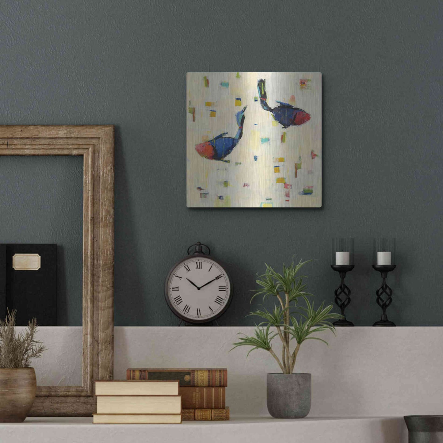 Luxe Metal Art 'One Fish Two Fish Big' by Phyllis Adams, Metal Wall Art,12x12