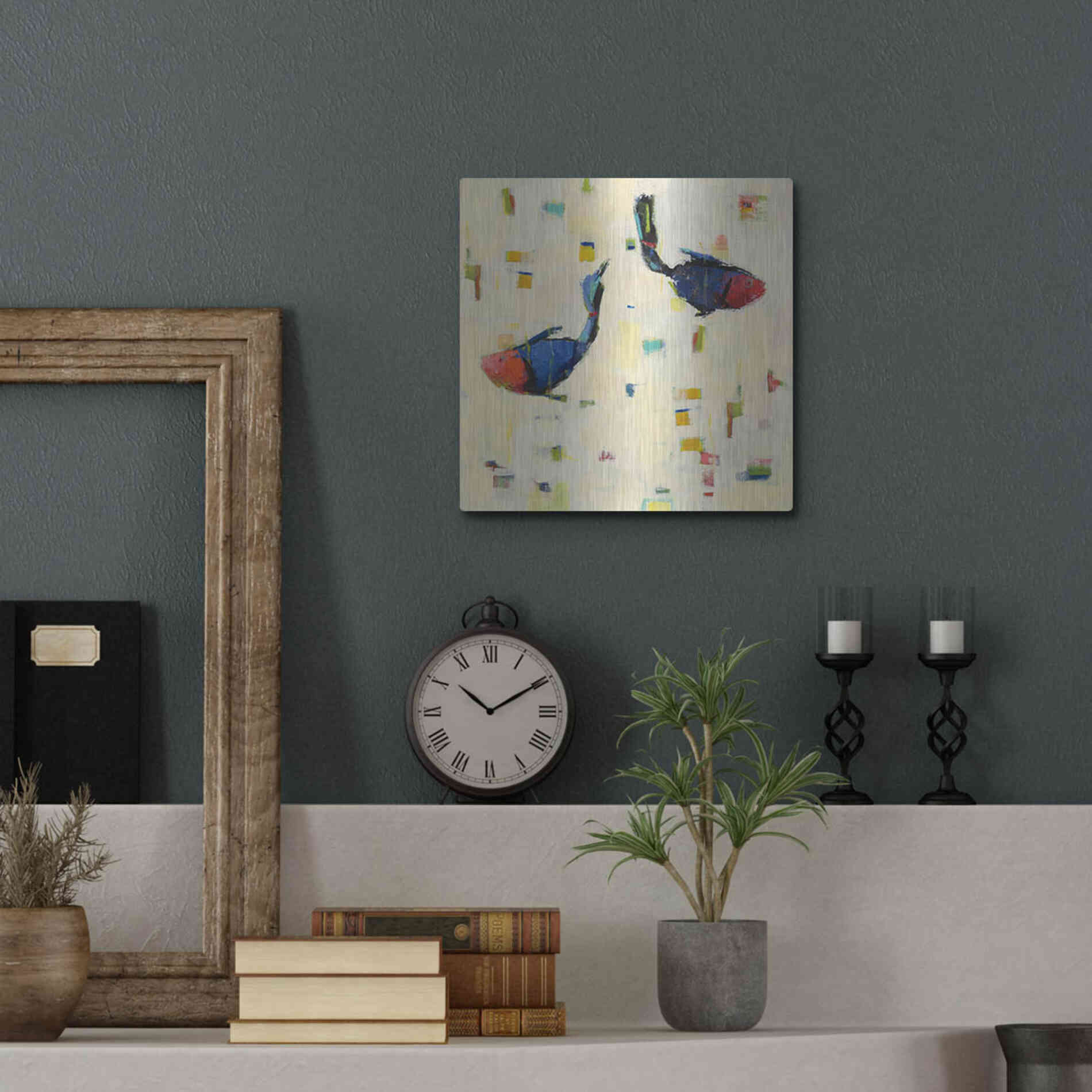 Luxe Metal Art 'One Fish Two Fish Big' by Phyllis Adams, Metal Wall Art,12x12