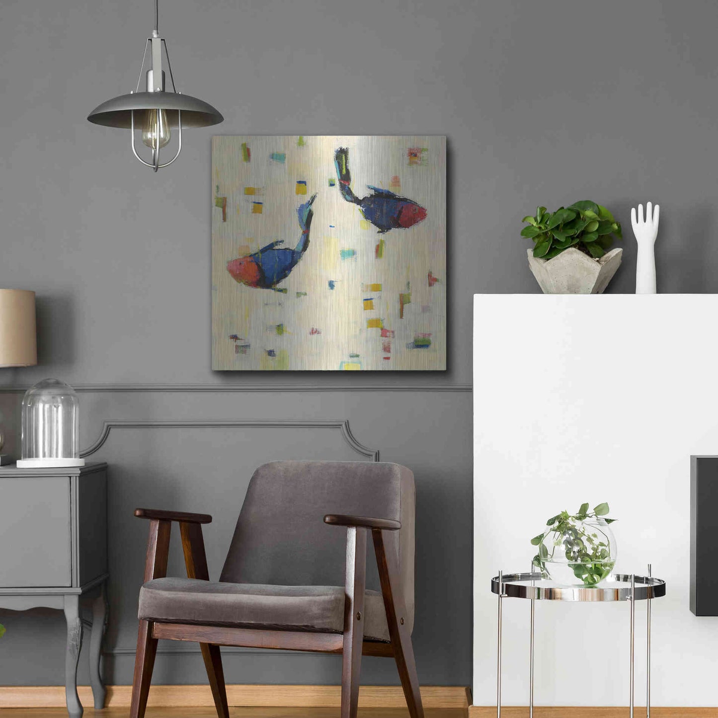 Luxe Metal Art 'One Fish Two Fish Big' by Phyllis Adams, Metal Wall Art,24x24