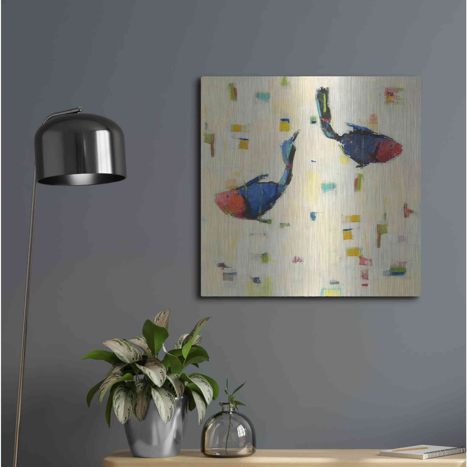 Luxe Metal Art 'One Fish Two Fish Big' by Phyllis Adams, Metal Wall Art,24x24