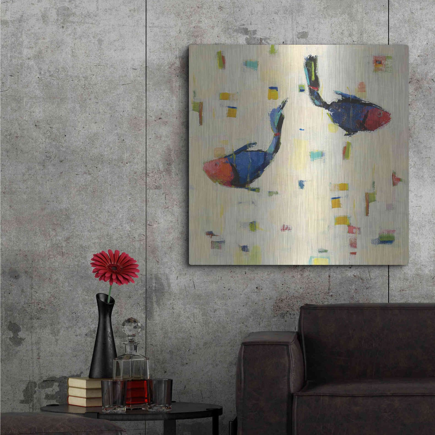 Luxe Metal Art 'One Fish Two Fish Big' by Phyllis Adams, Metal Wall Art,36x36