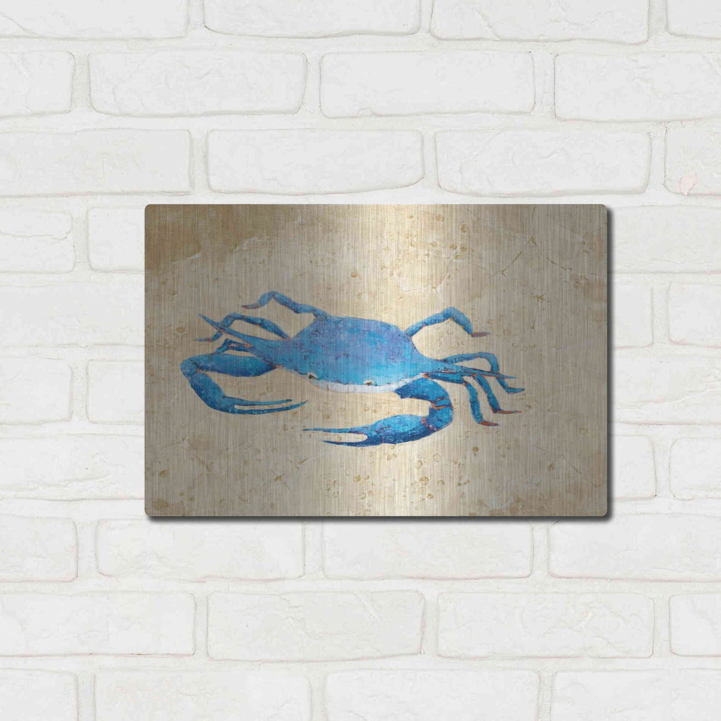 Luxe Metal Art 'Blue Crab V Neutral Crop' by Phyllis Adams, Metal Wall Art,16x12