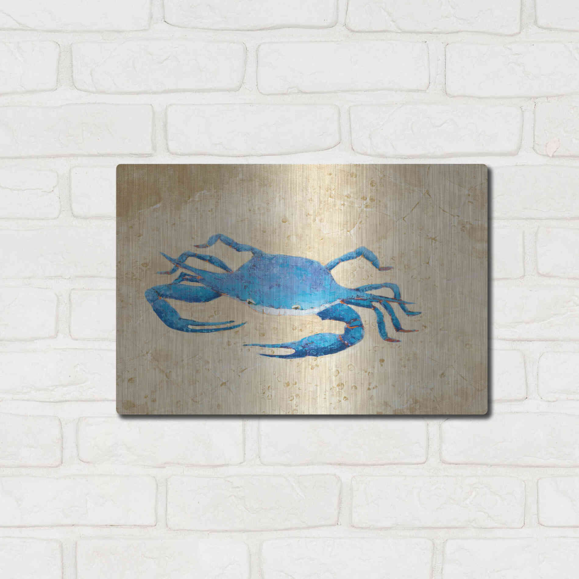 Luxe Metal Art 'Blue Crab V Neutral Crop' by Phyllis Adams, Metal Wall Art,16x12