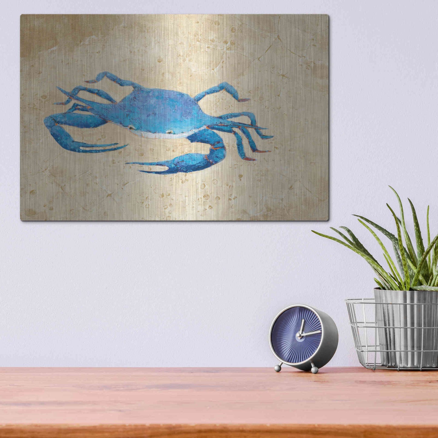 Luxe Metal Art 'Blue Crab V Neutral Crop' by Phyllis Adams, Metal Wall Art,16x12