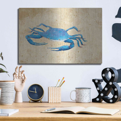 Luxe Metal Art 'Blue Crab V Neutral Crop' by Phyllis Adams, Metal Wall Art,16x12