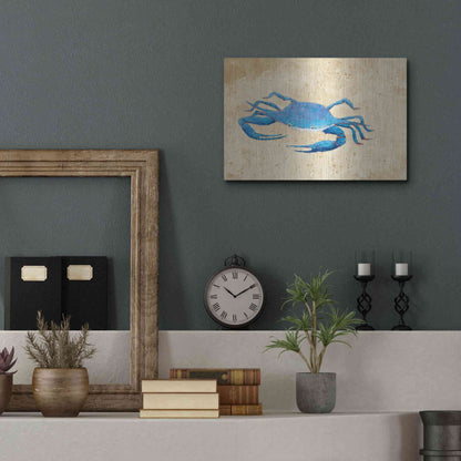 Luxe Metal Art 'Blue Crab V Neutral Crop' by Phyllis Adams, Metal Wall Art,16x12