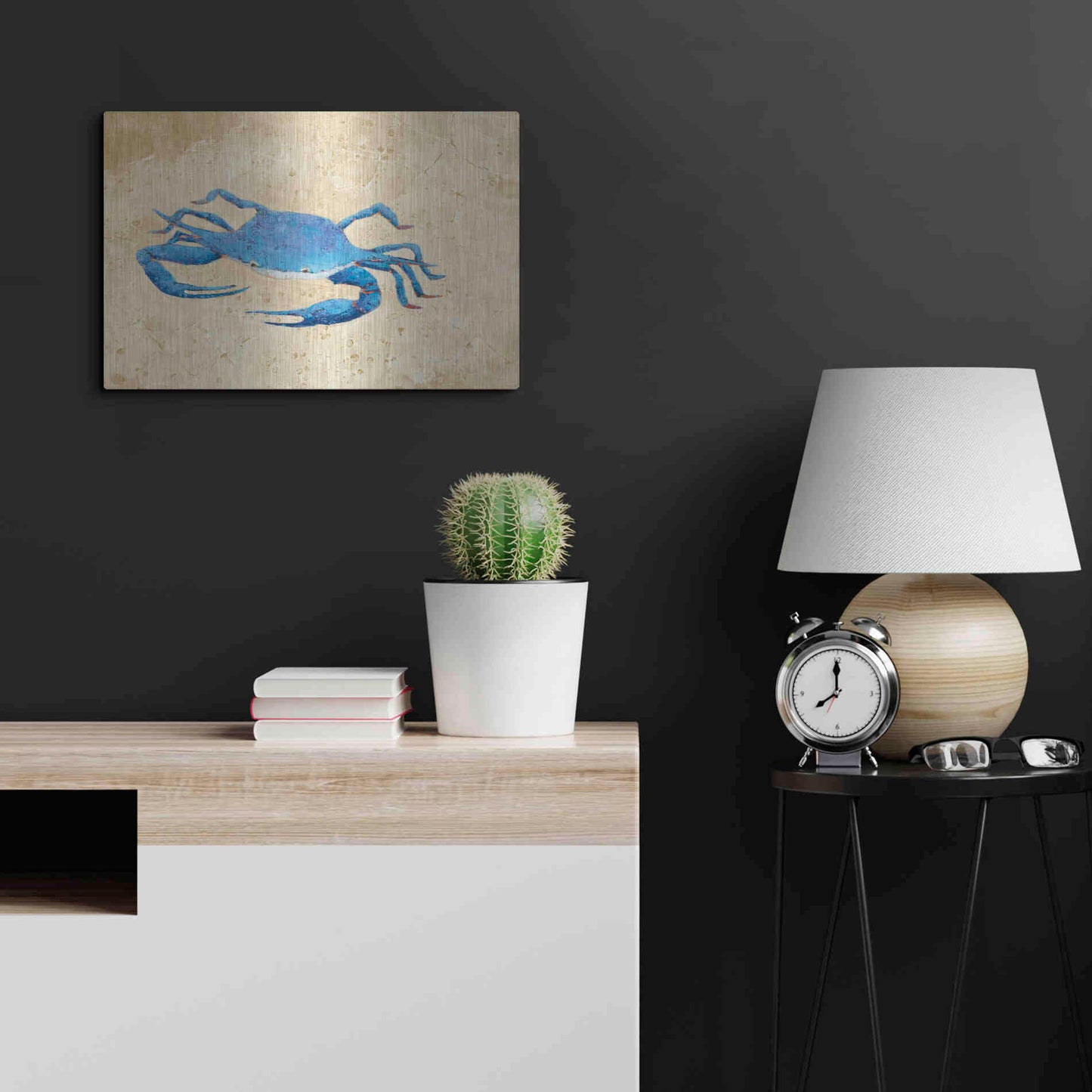Luxe Metal Art 'Blue Crab V Neutral Crop' by Phyllis Adams, Metal Wall Art,24x16