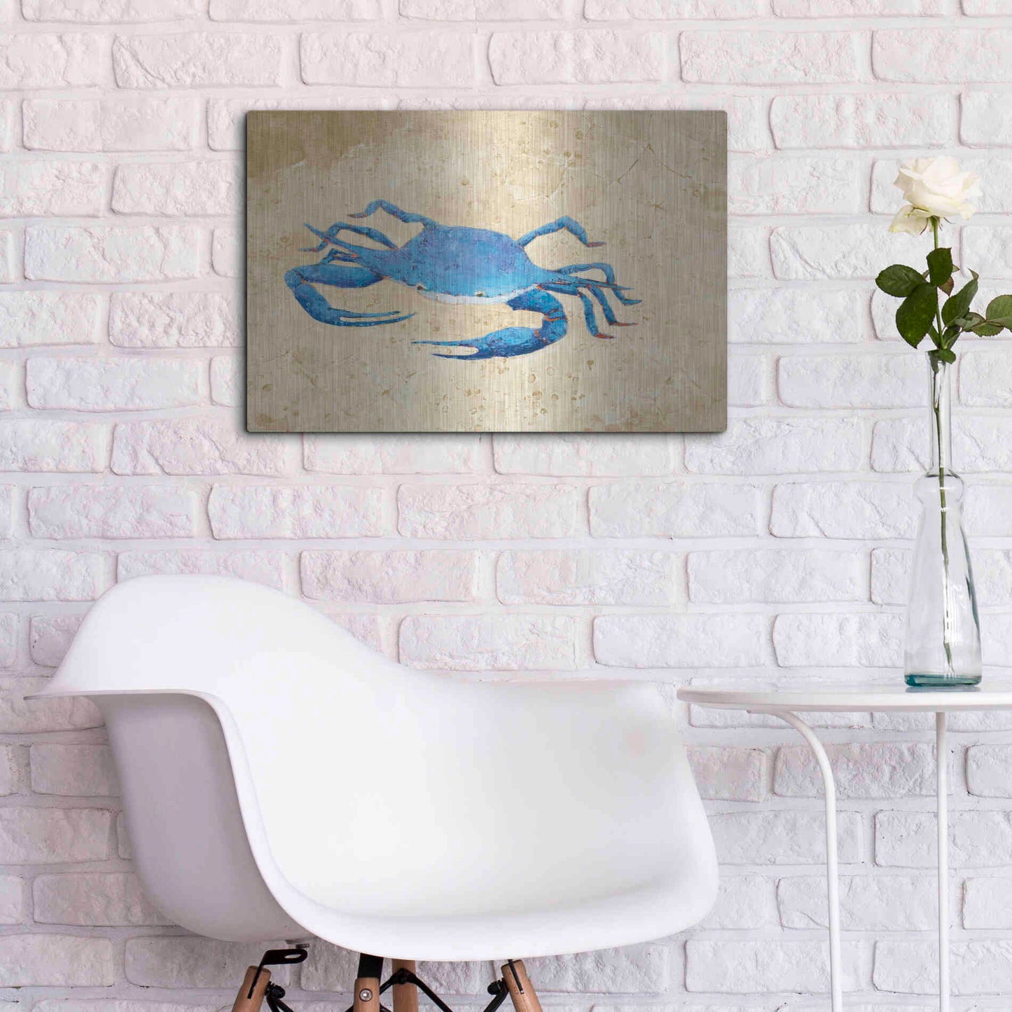 Luxe Metal Art 'Blue Crab V Neutral Crop' by Phyllis Adams, Metal Wall Art,24x16