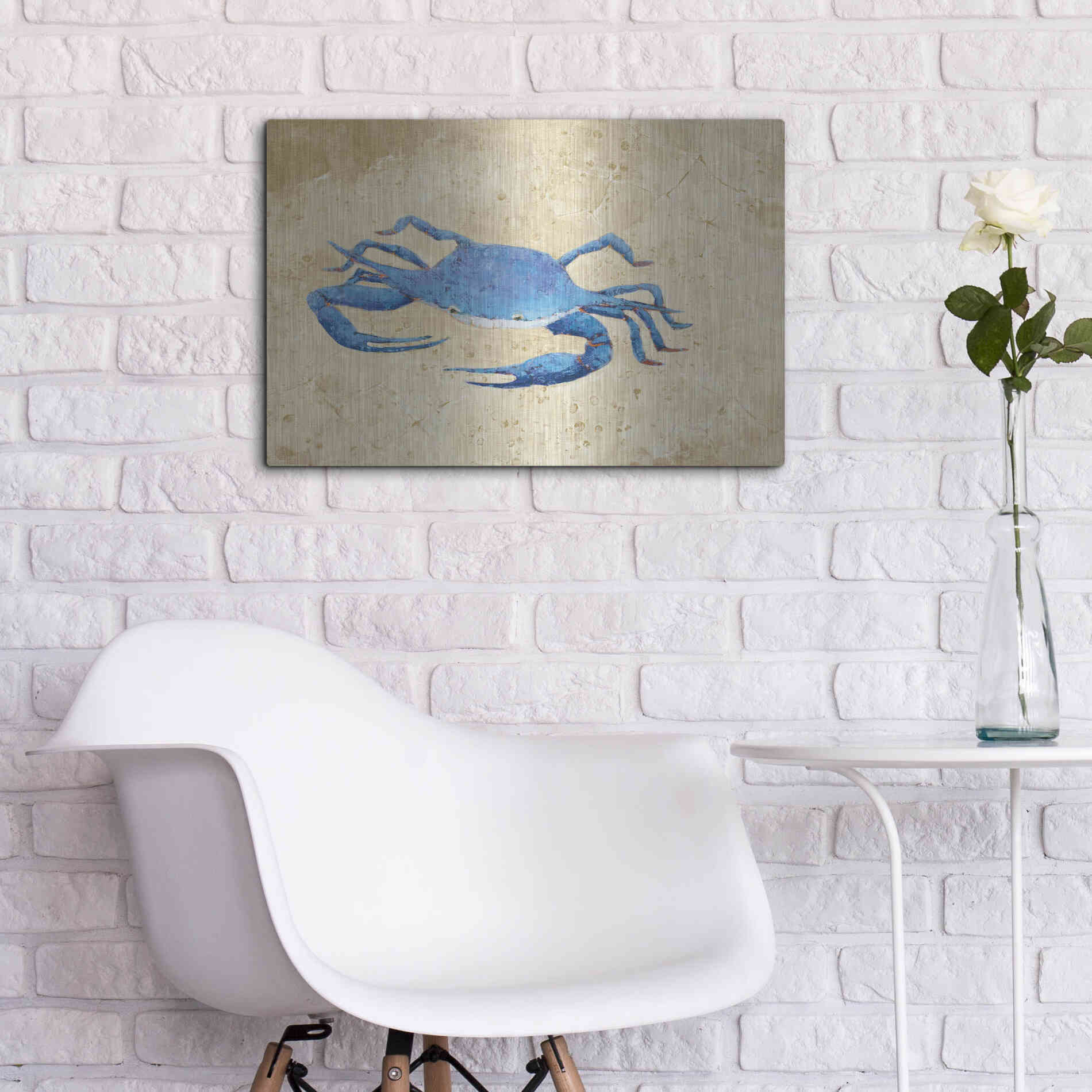 Luxe Metal Art 'Blue Crab V Neutral Crop' by Phyllis Adams, Metal Wall Art,24x16