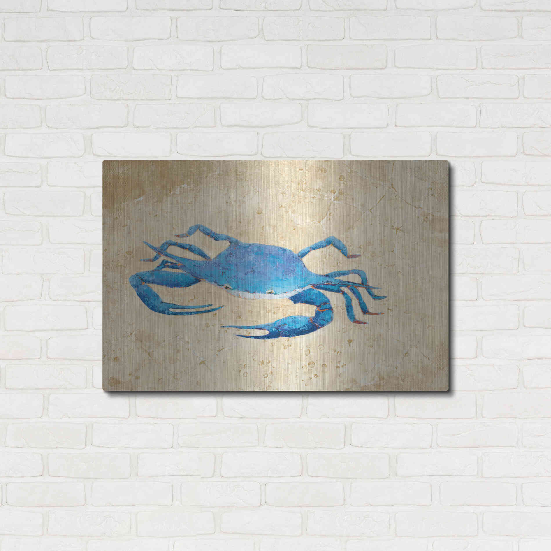 Luxe Metal Art 'Blue Crab V Neutral Crop' by Phyllis Adams, Metal Wall Art,36x24