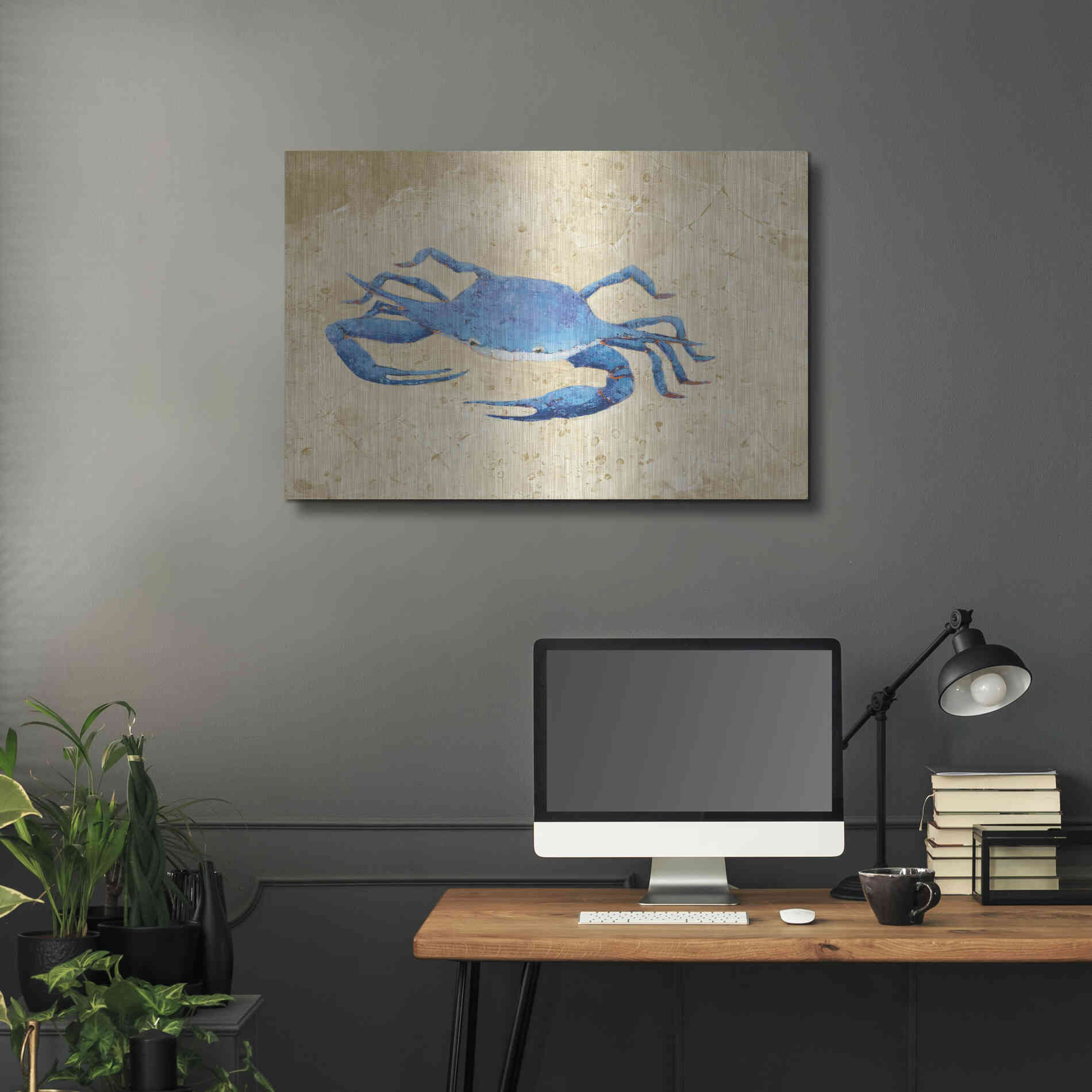 Luxe Metal Art 'Blue Crab V Neutral Crop' by Phyllis Adams, Metal Wall Art,36x24