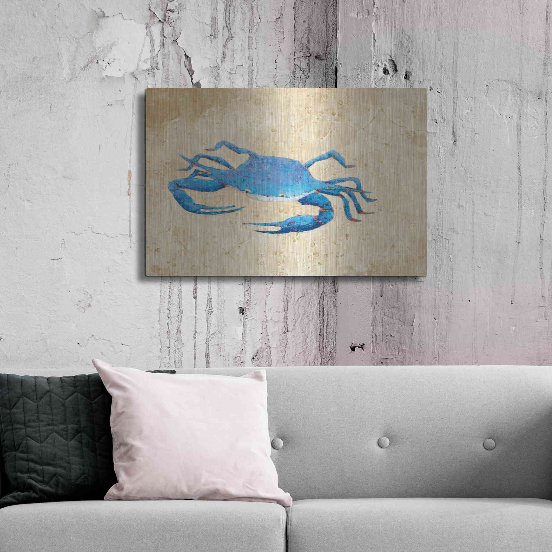 Luxe Metal Art 'Blue Crab V Neutral Crop' by Phyllis Adams, Metal Wall Art,36x24