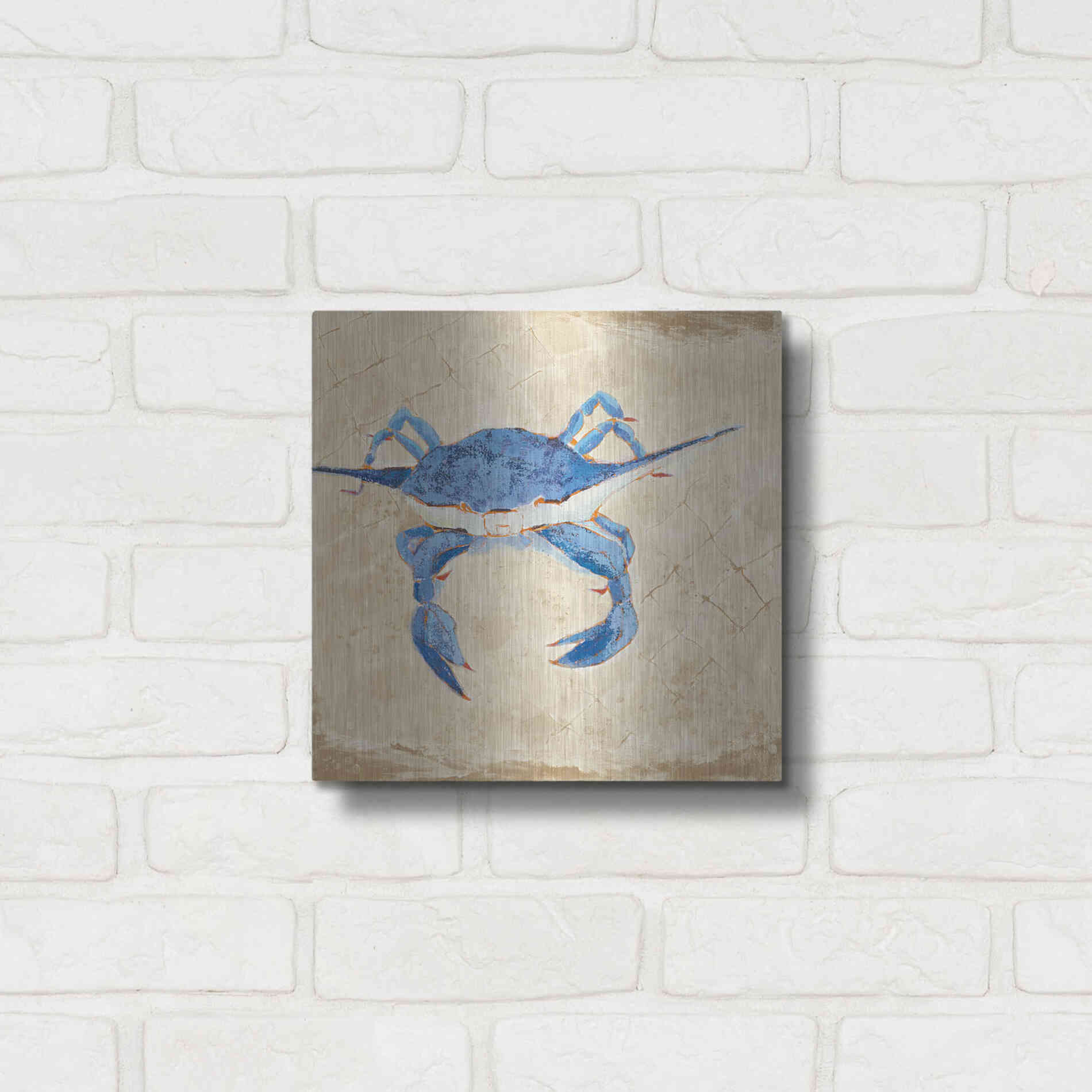 Luxe Metal Art 'Blue Crab VI Neutral' by Phyllis Adams, Metal Wall Art,12x12