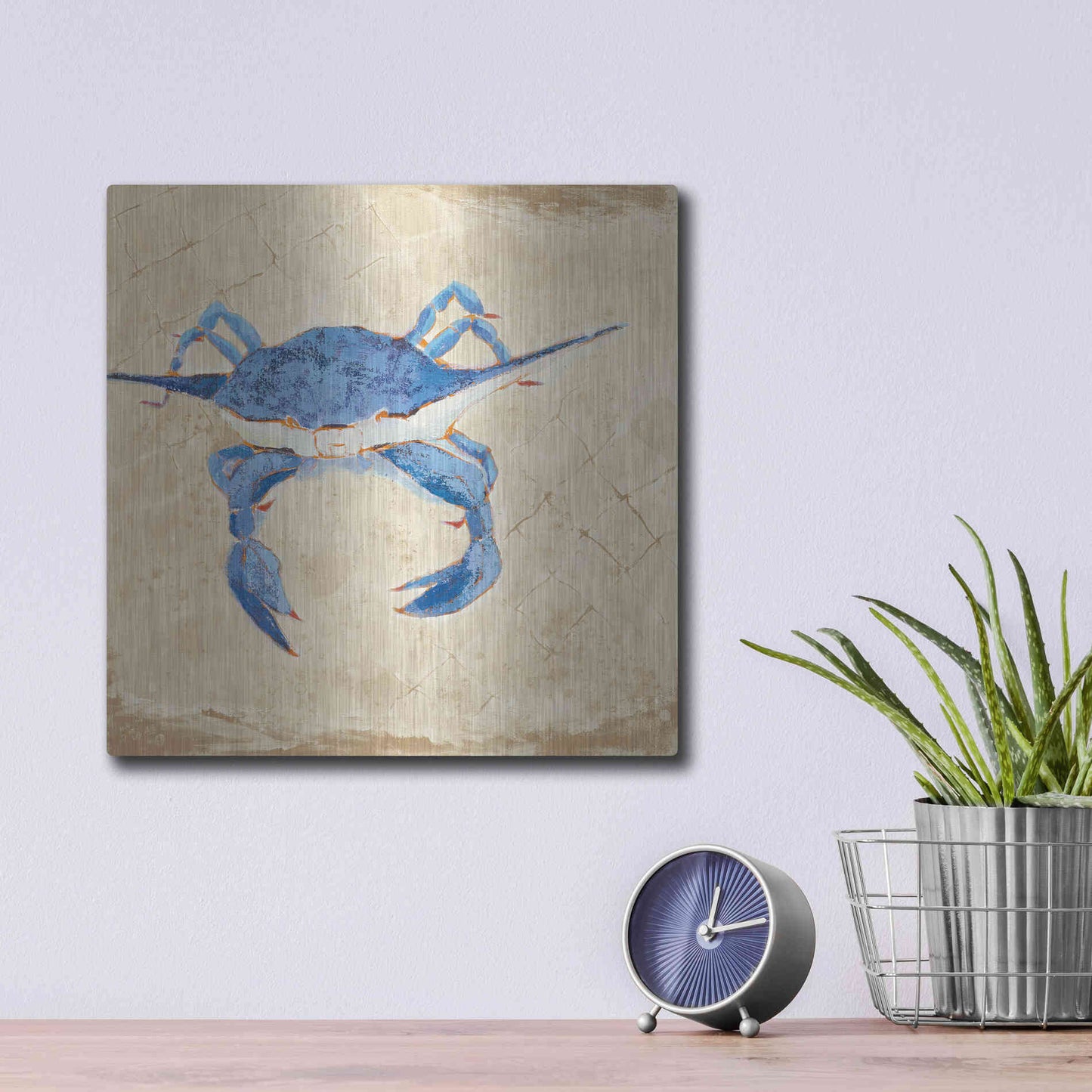 Luxe Metal Art 'Blue Crab VI Neutral' by Phyllis Adams, Metal Wall Art,12x12