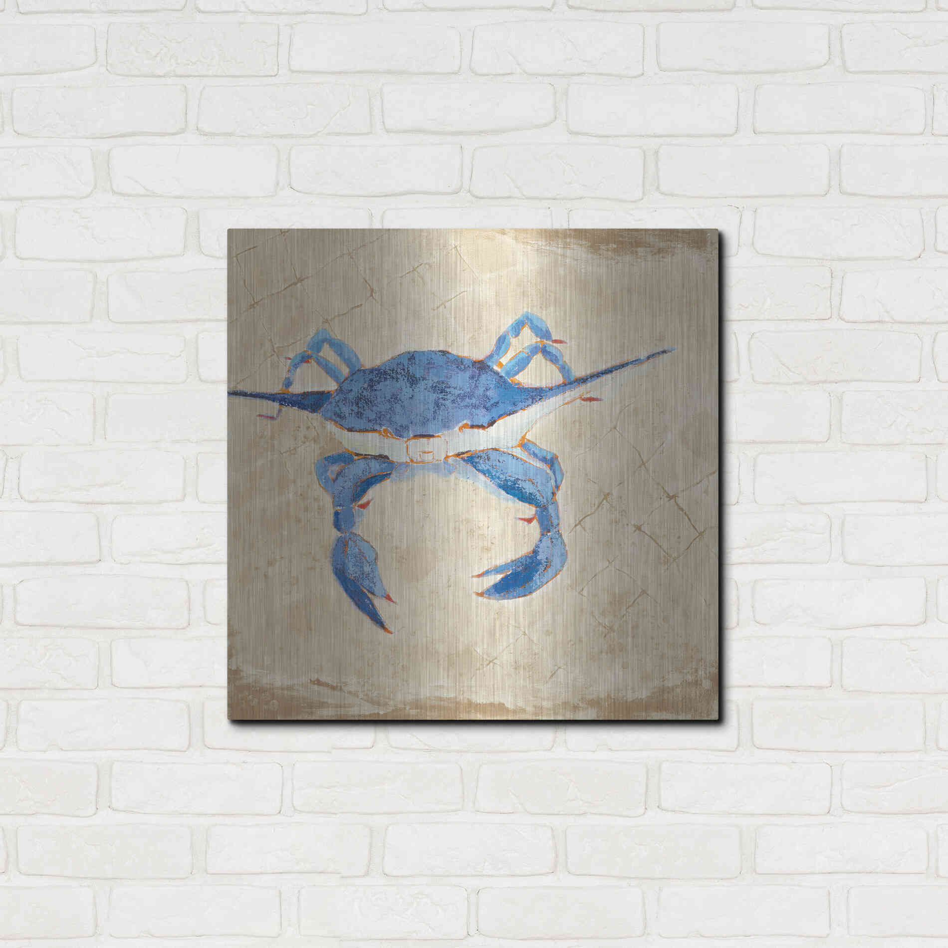 Luxe Metal Art 'Blue Crab VI Neutral' by Phyllis Adams, Metal Wall Art,24x24