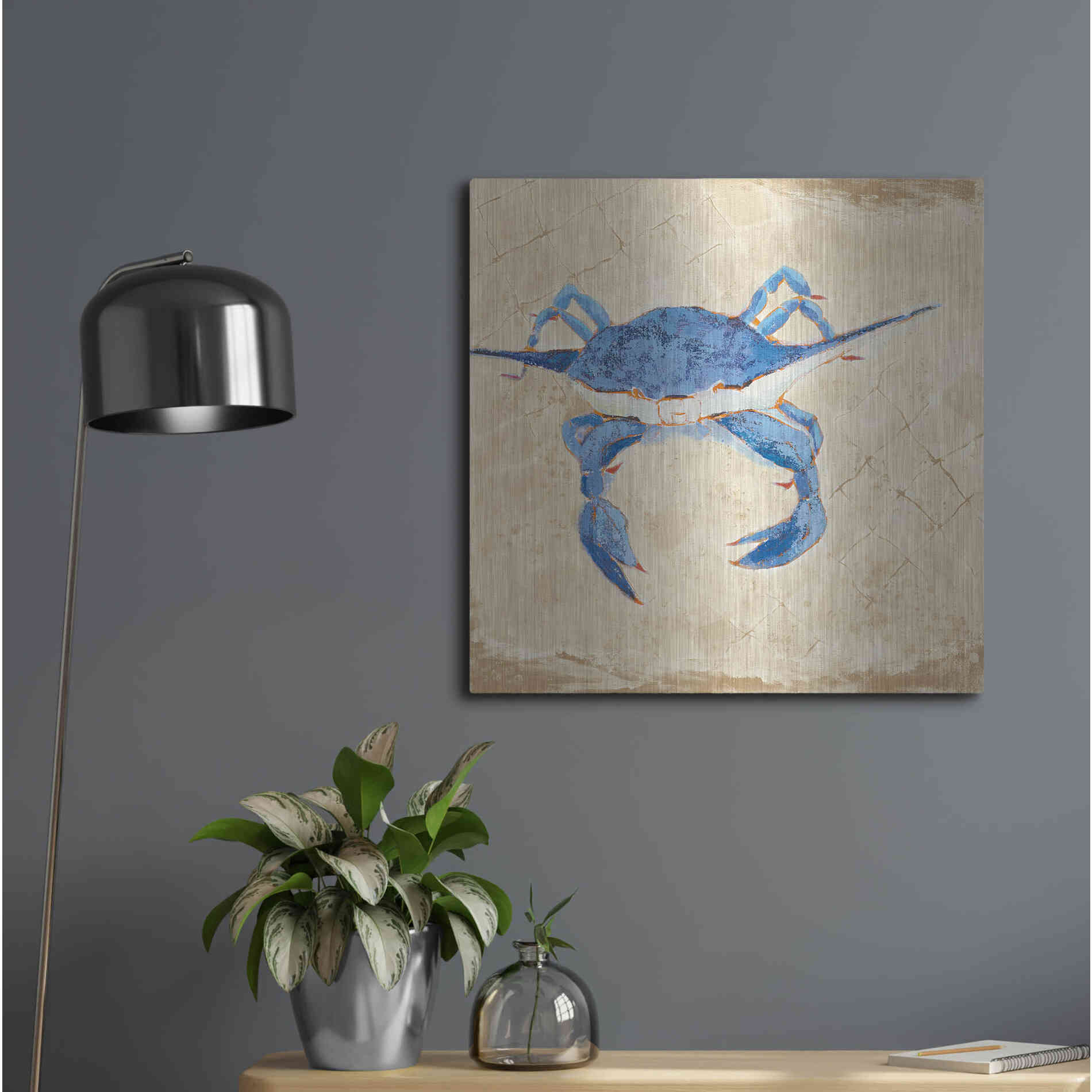 Luxe Metal Art 'Blue Crab VI Neutral' by Phyllis Adams, Metal Wall Art,24x24