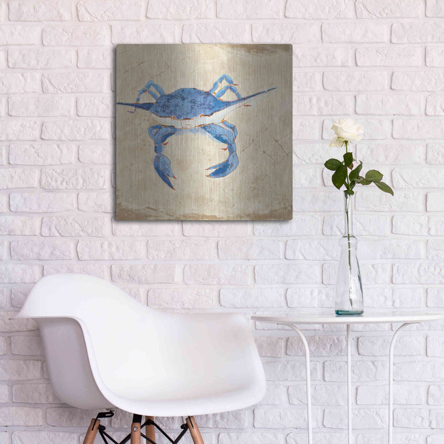 Luxe Metal Art 'Blue Crab VI Neutral' by Phyllis Adams, Metal Wall Art,24x24