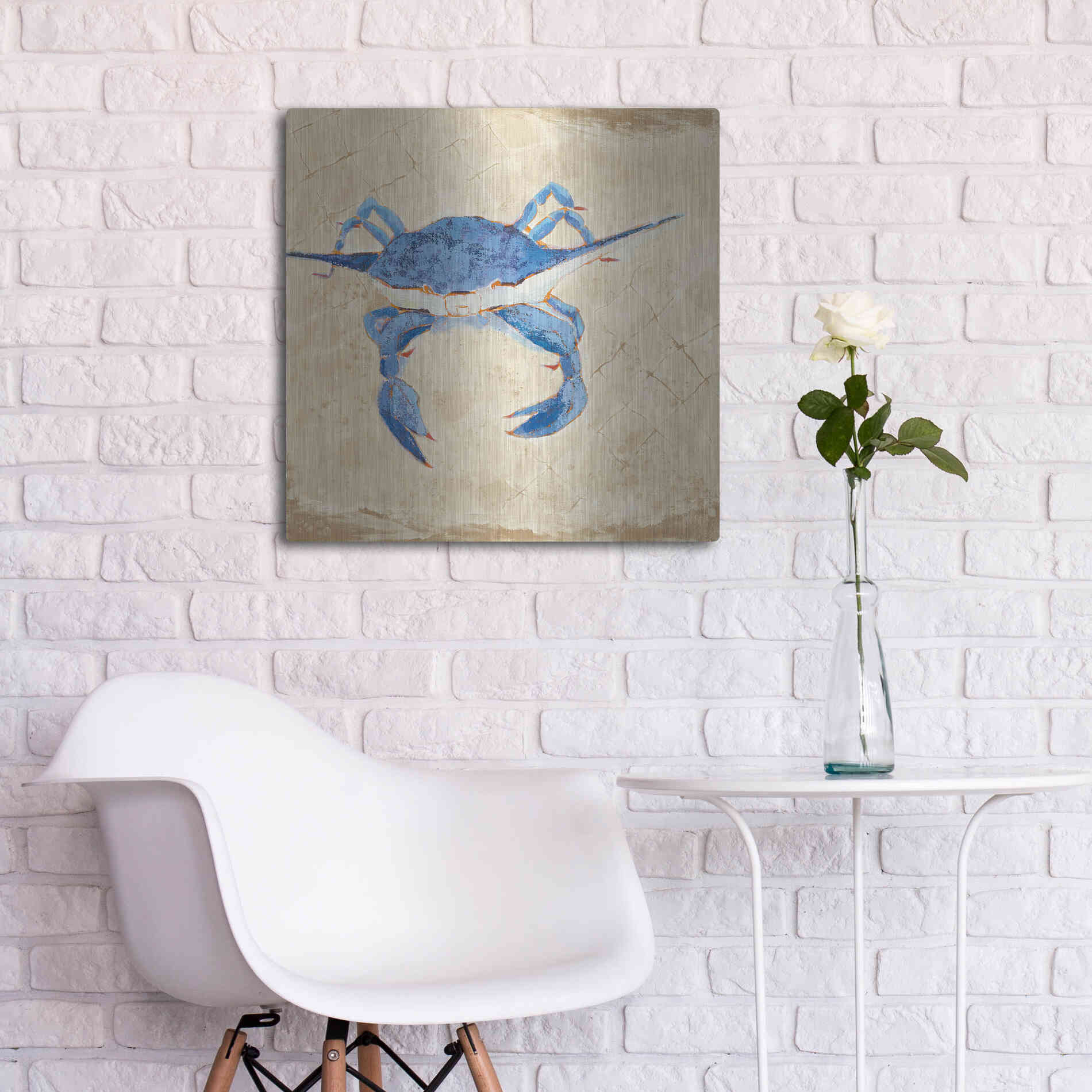 Luxe Metal Art 'Blue Crab VI Neutral' by Phyllis Adams, Metal Wall Art,24x24