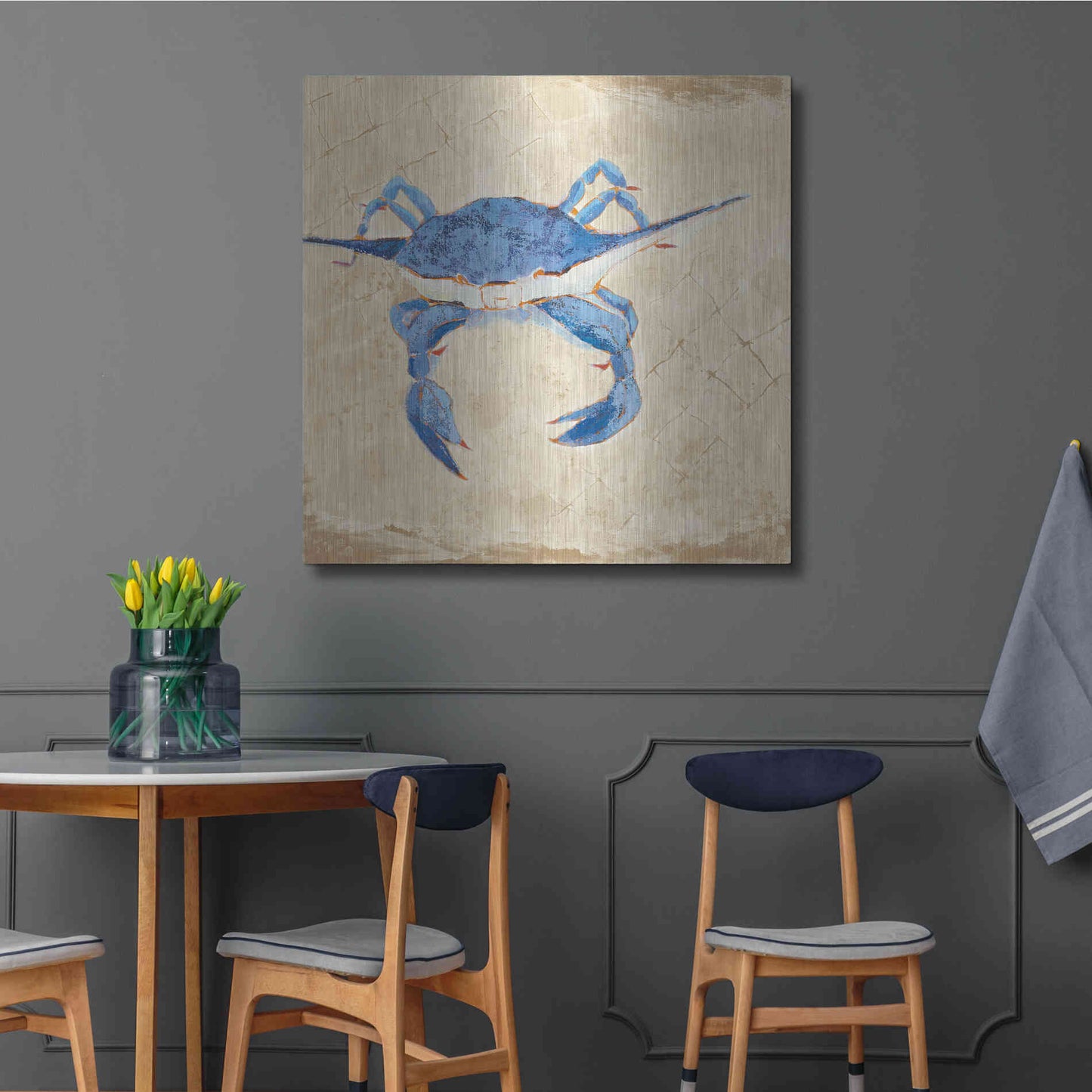 Luxe Metal Art 'Blue Crab VI Neutral' by Phyllis Adams, Metal Wall Art,36x36
