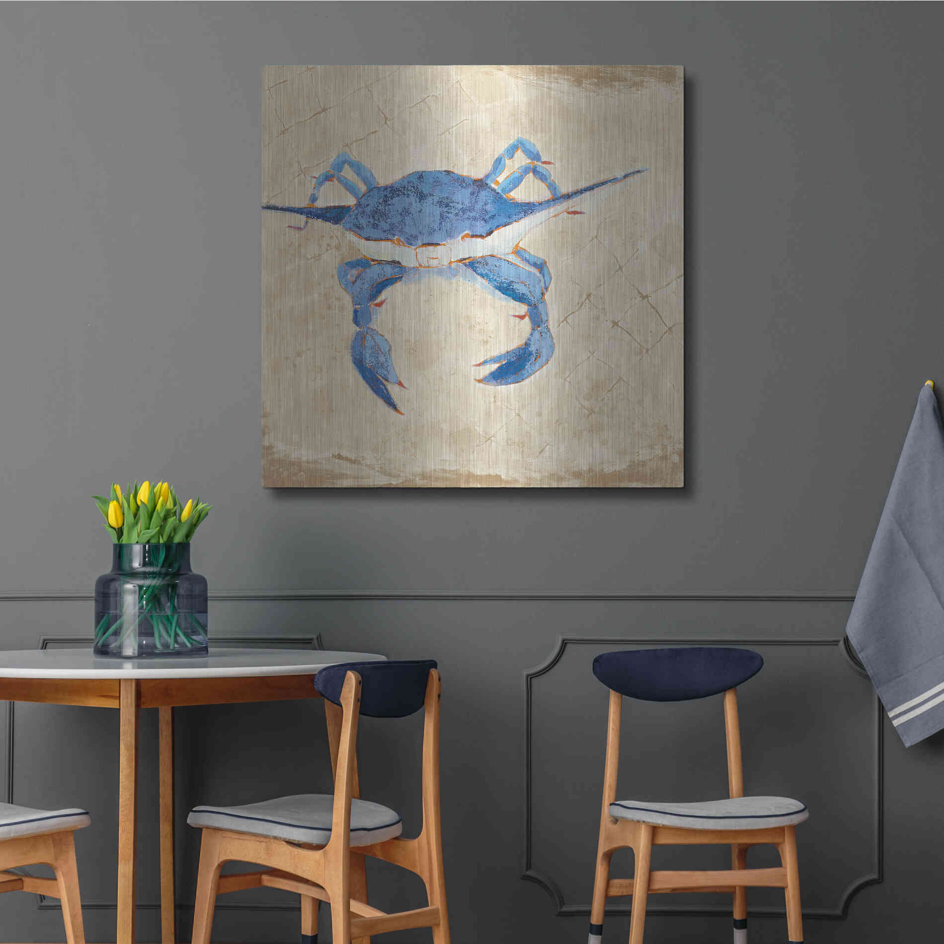 Luxe Metal Art 'Blue Crab VI Neutral' by Phyllis Adams, Metal Wall Art,36x36