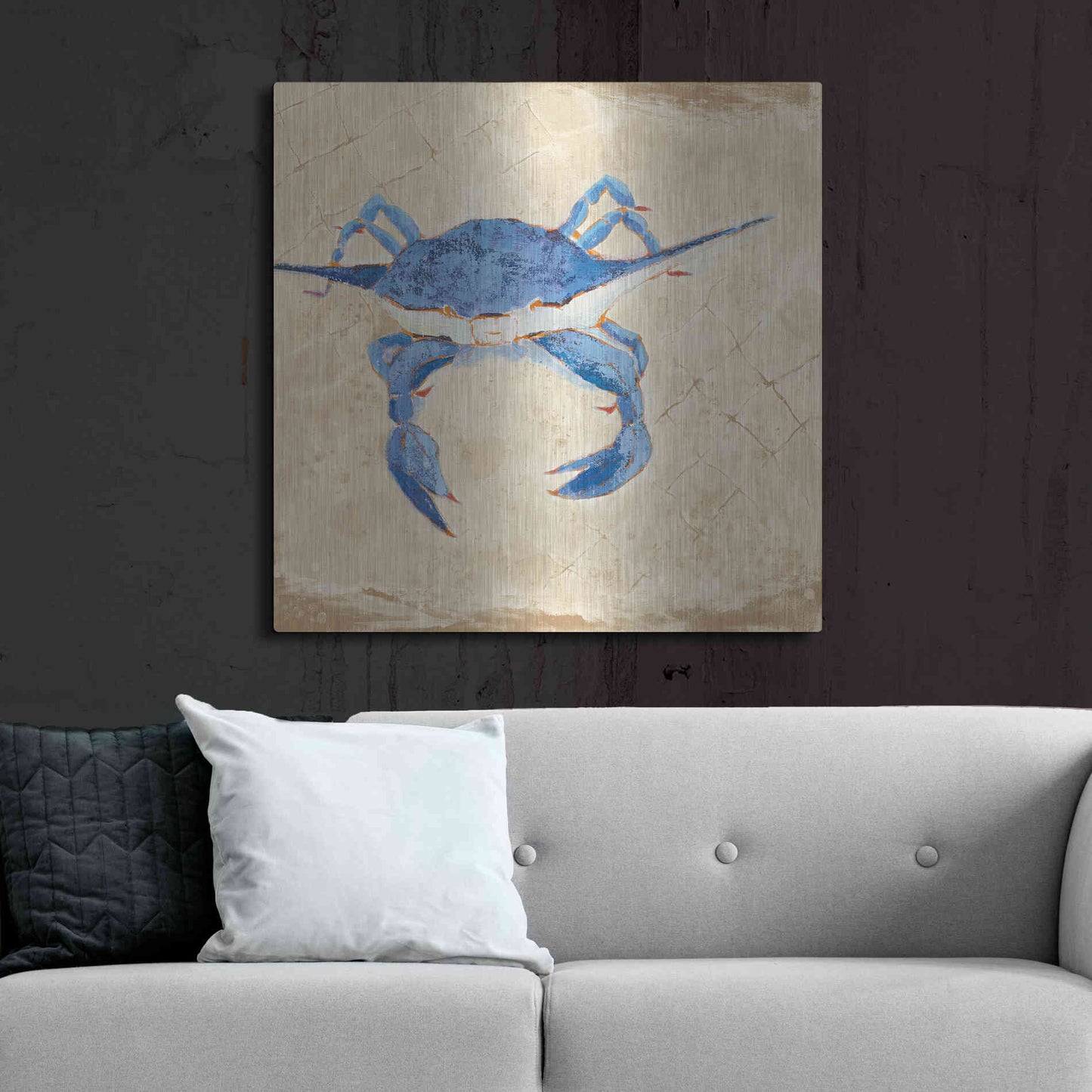 Luxe Metal Art 'Blue Crab VI Neutral' by Phyllis Adams, Metal Wall Art,36x36