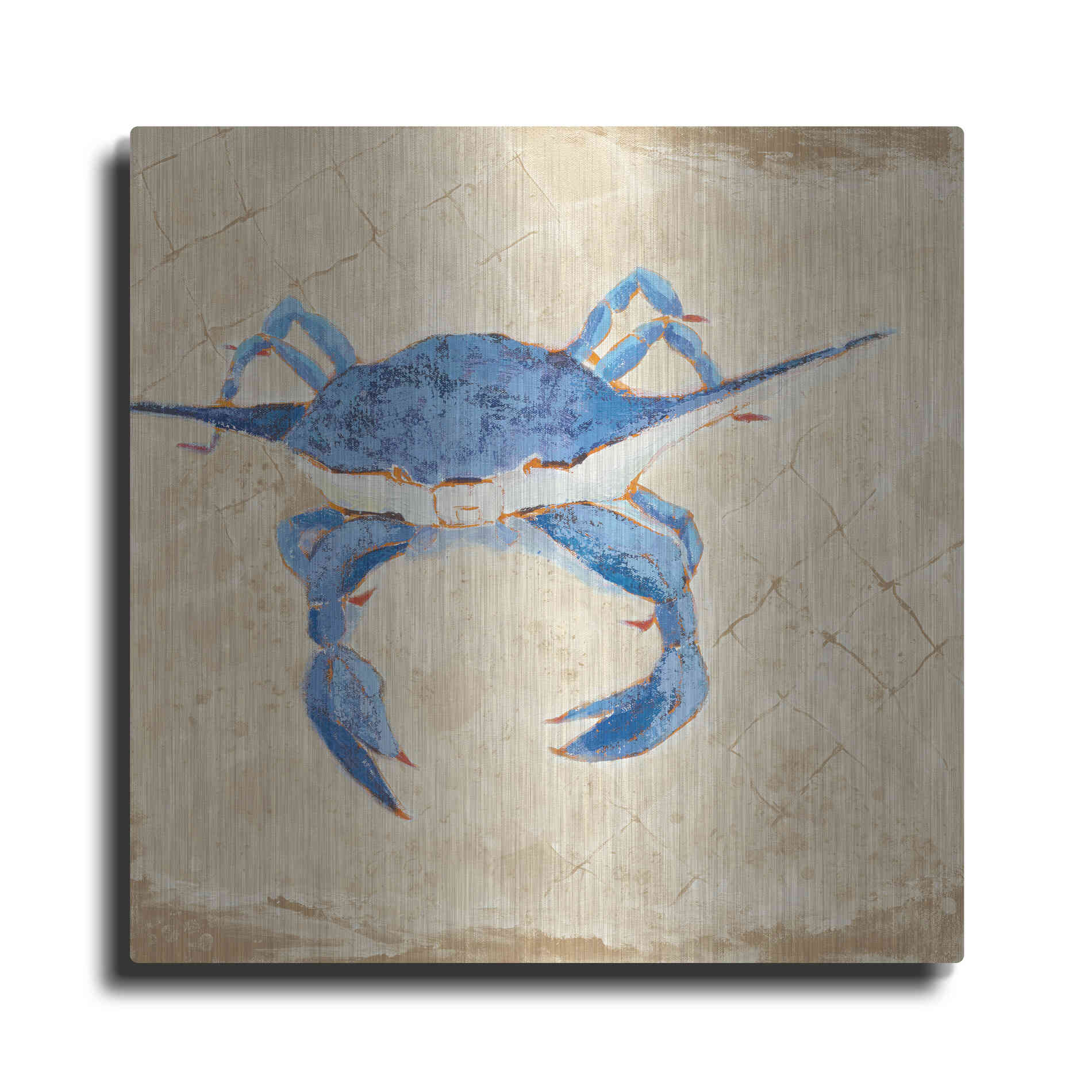 Luxe Metal Art 'Blue Crab VI Neutral' by Phyllis Adams, Metal Wall Art