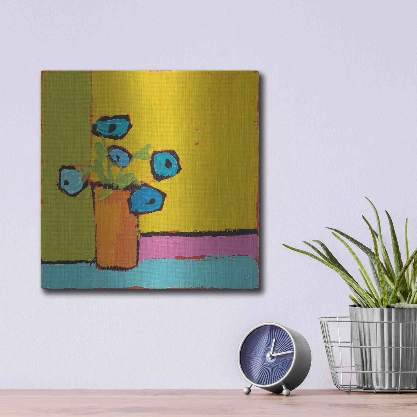 Luxe Metal Art 'Orange Vase Bright' by Phyllis Adams, Metal Wall Art,12x12