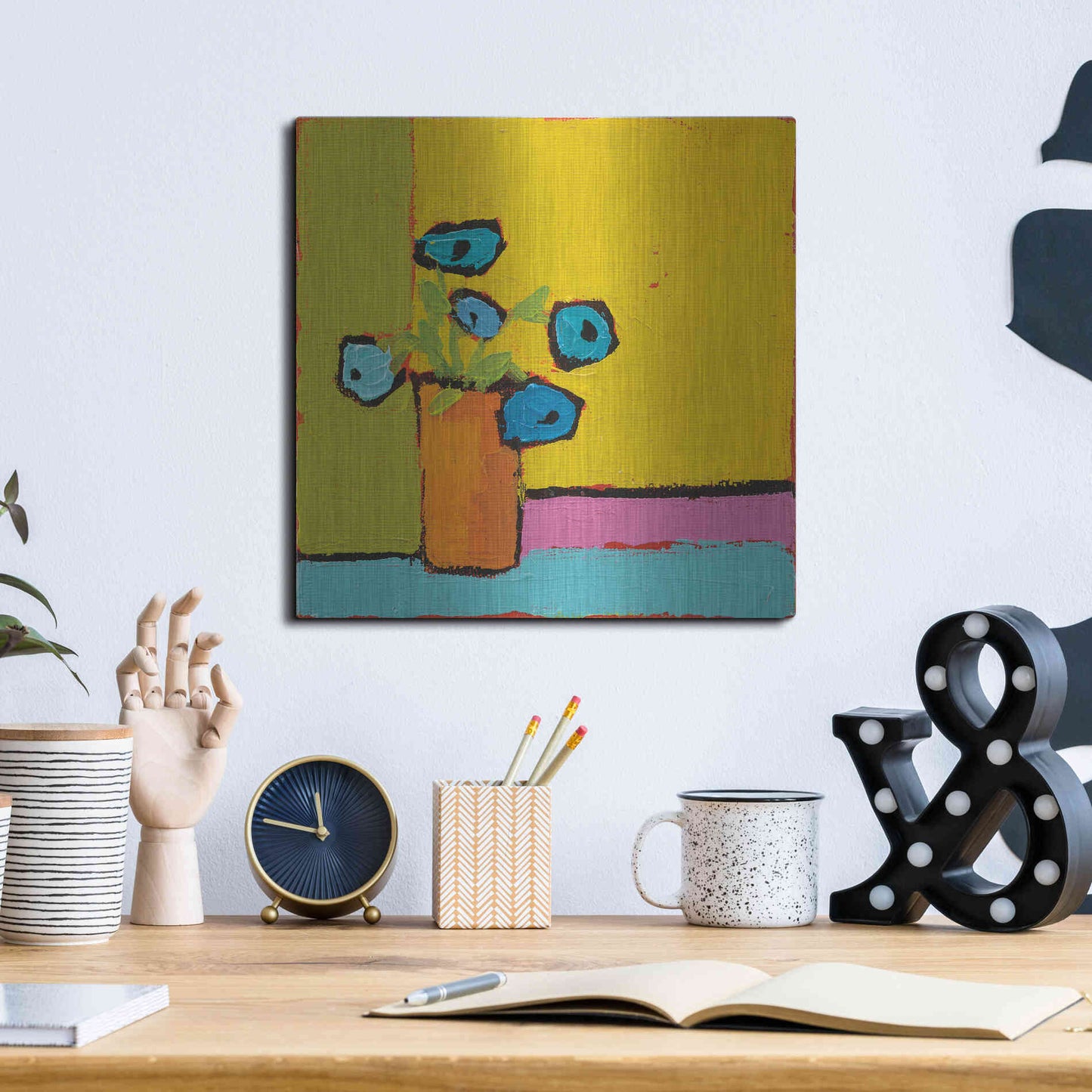 Luxe Metal Art 'Orange Vase Bright' by Phyllis Adams, Metal Wall Art,12x12