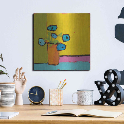 Luxe Metal Art 'Orange Vase Bright' by Phyllis Adams, Metal Wall Art,12x12