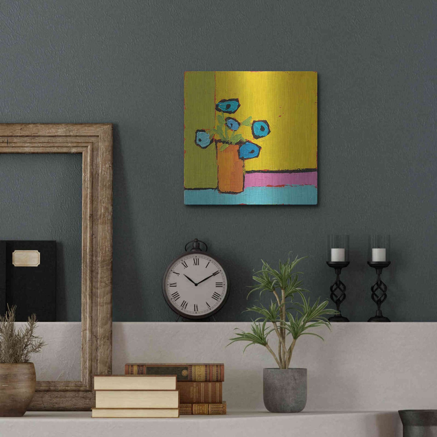 Luxe Metal Art 'Orange Vase Bright' by Phyllis Adams, Metal Wall Art,12x12