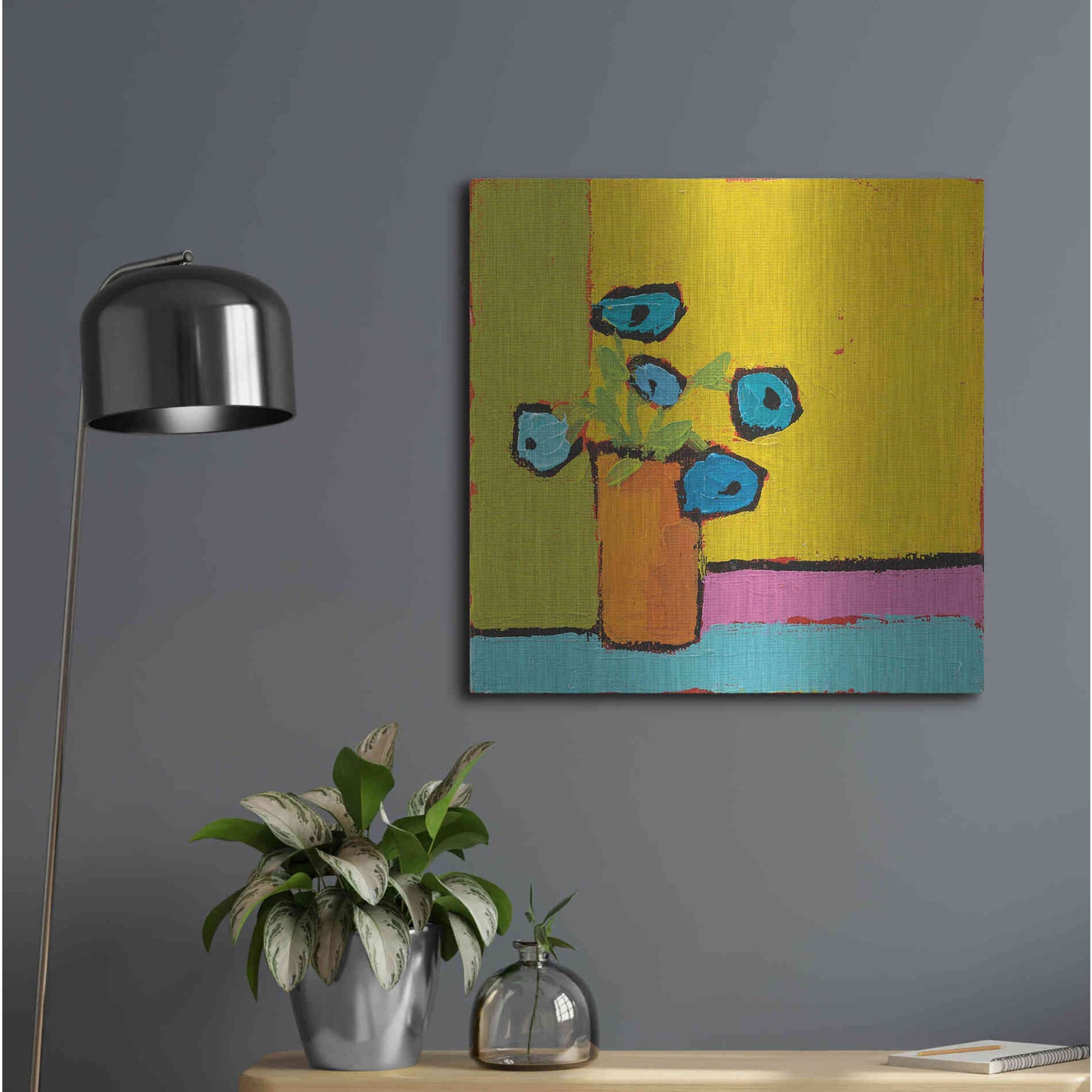 Luxe Metal Art 'Orange Vase Bright' by Phyllis Adams, Metal Wall Art,24x24