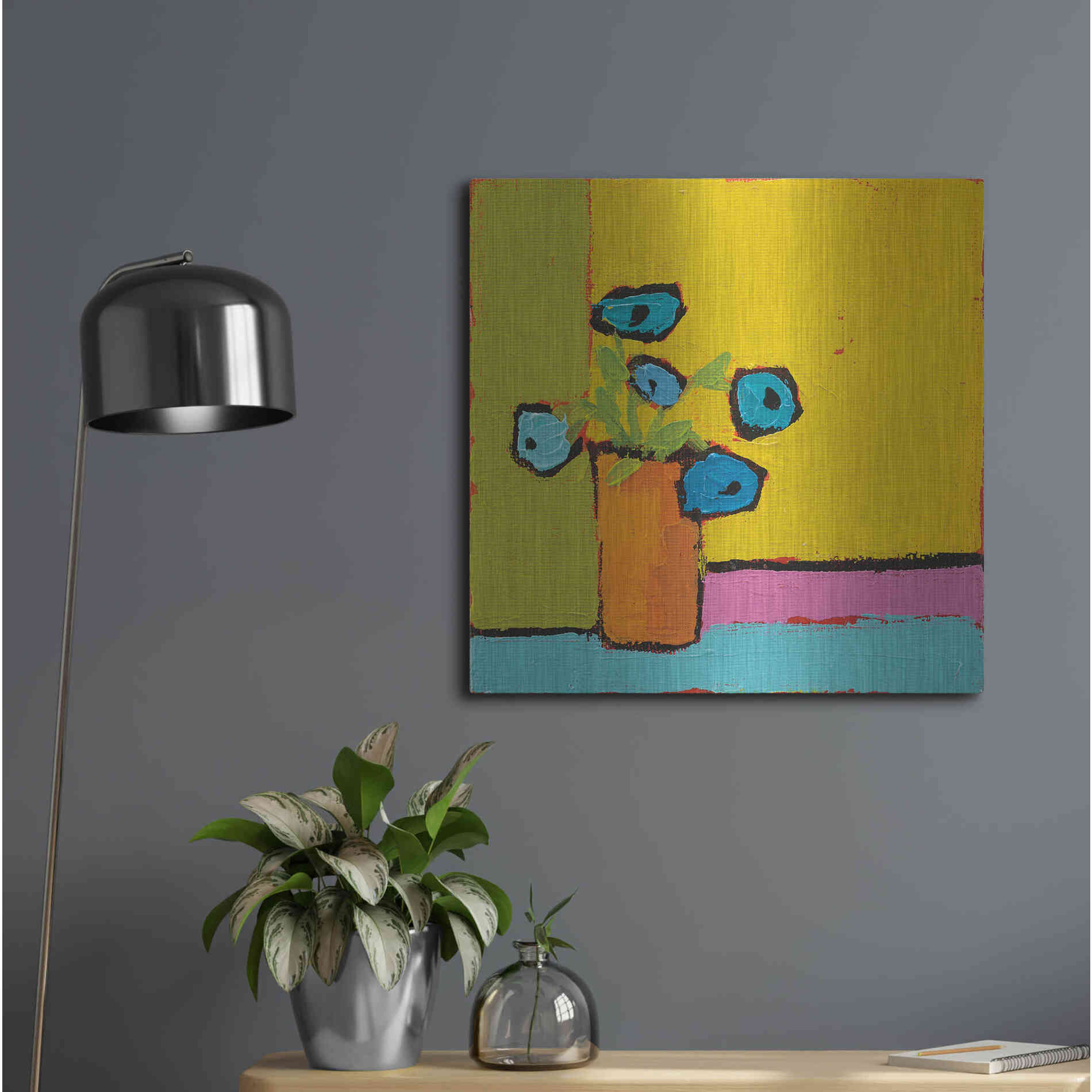 Luxe Metal Art 'Orange Vase Bright' by Phyllis Adams, Metal Wall Art,24x24