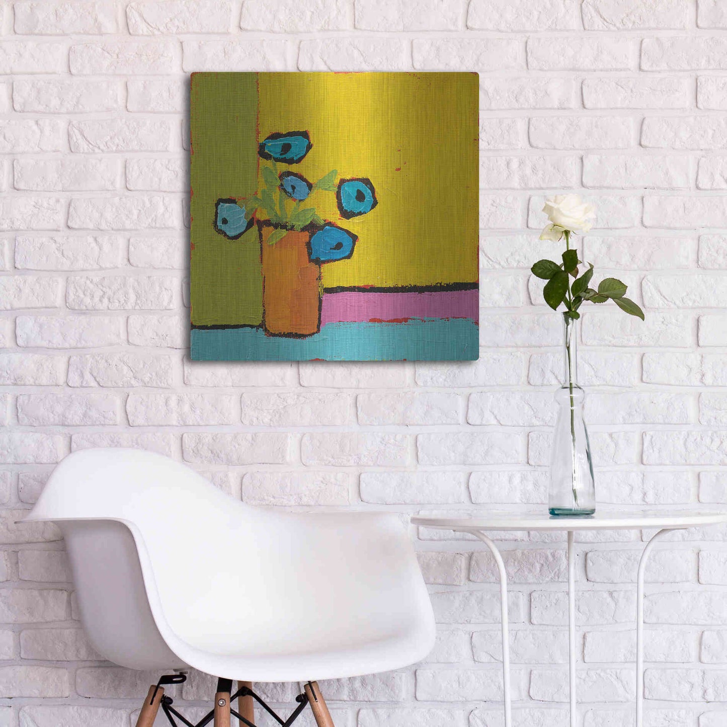 Luxe Metal Art 'Orange Vase Bright' by Phyllis Adams, Metal Wall Art,24x24