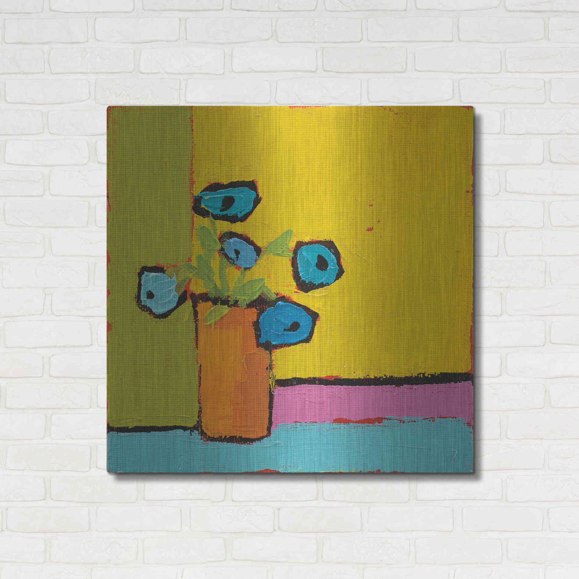 Luxe Metal Art 'Orange Vase Bright' by Phyllis Adams, Metal Wall Art,36x36