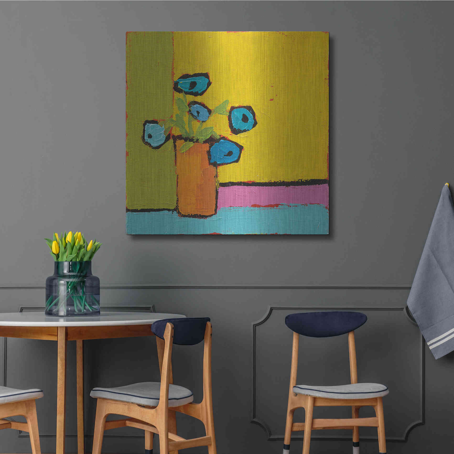 Luxe Metal Art 'Orange Vase Bright' by Phyllis Adams, Metal Wall Art,36x36