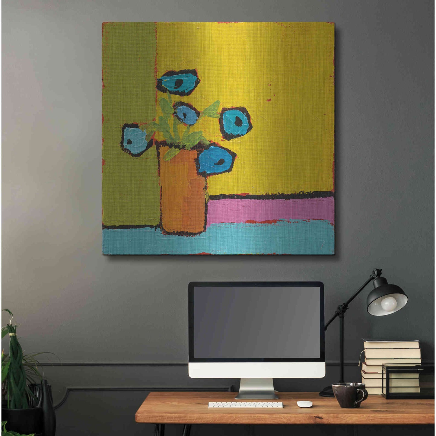 Luxe Metal Art 'Orange Vase Bright' by Phyllis Adams, Metal Wall Art,36x36