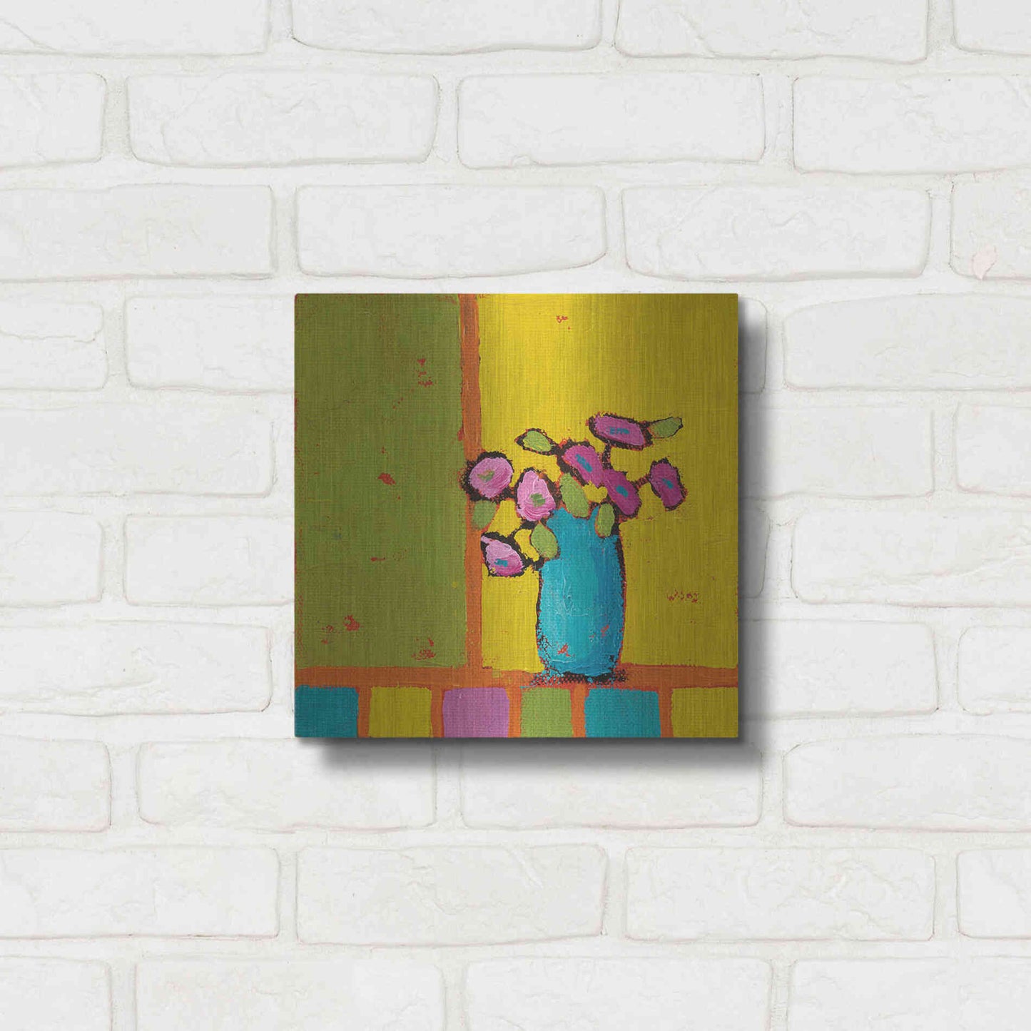 Luxe Metal Art 'Turquoise Vase Bright' by Phyllis Adams, Metal Wall Art,12x12