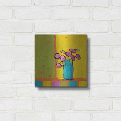 Luxe Metal Art 'Turquoise Vase Bright' by Phyllis Adams, Metal Wall Art,12x12