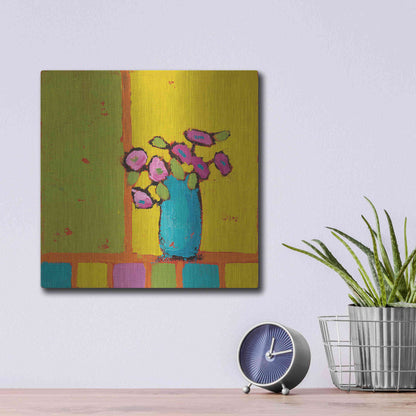 Luxe Metal Art 'Turquoise Vase Bright' by Phyllis Adams, Metal Wall Art,12x12