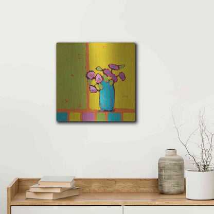 Luxe Metal Art 'Turquoise Vase Bright' by Phyllis Adams, Metal Wall Art,12x12