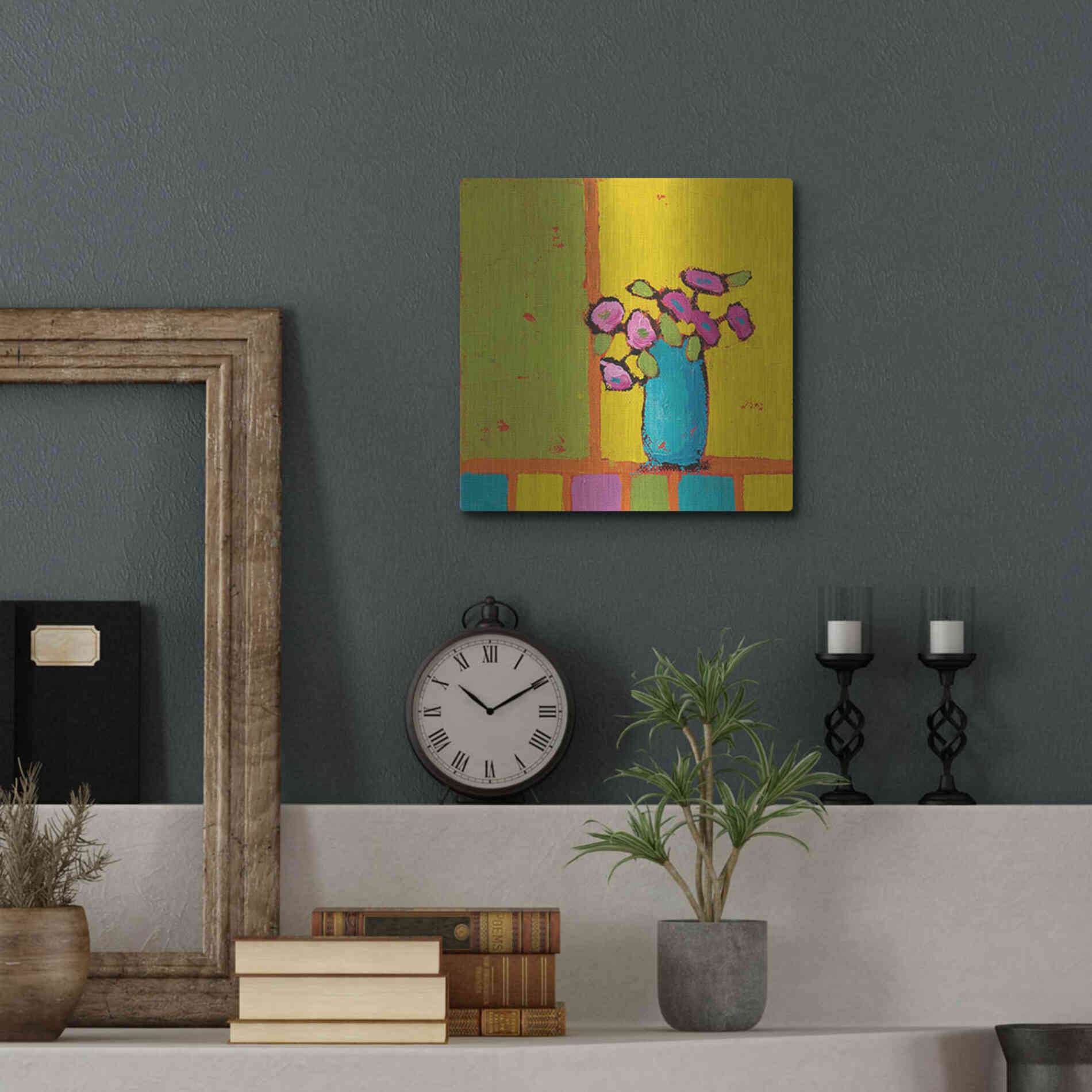 Luxe Metal Art 'Turquoise Vase Bright' by Phyllis Adams, Metal Wall Art,12x12