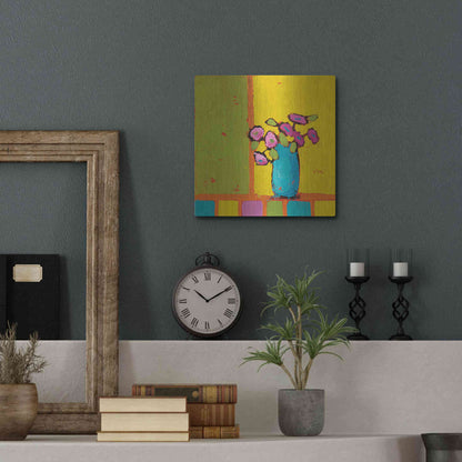 Luxe Metal Art 'Turquoise Vase Bright' by Phyllis Adams, Metal Wall Art,12x12