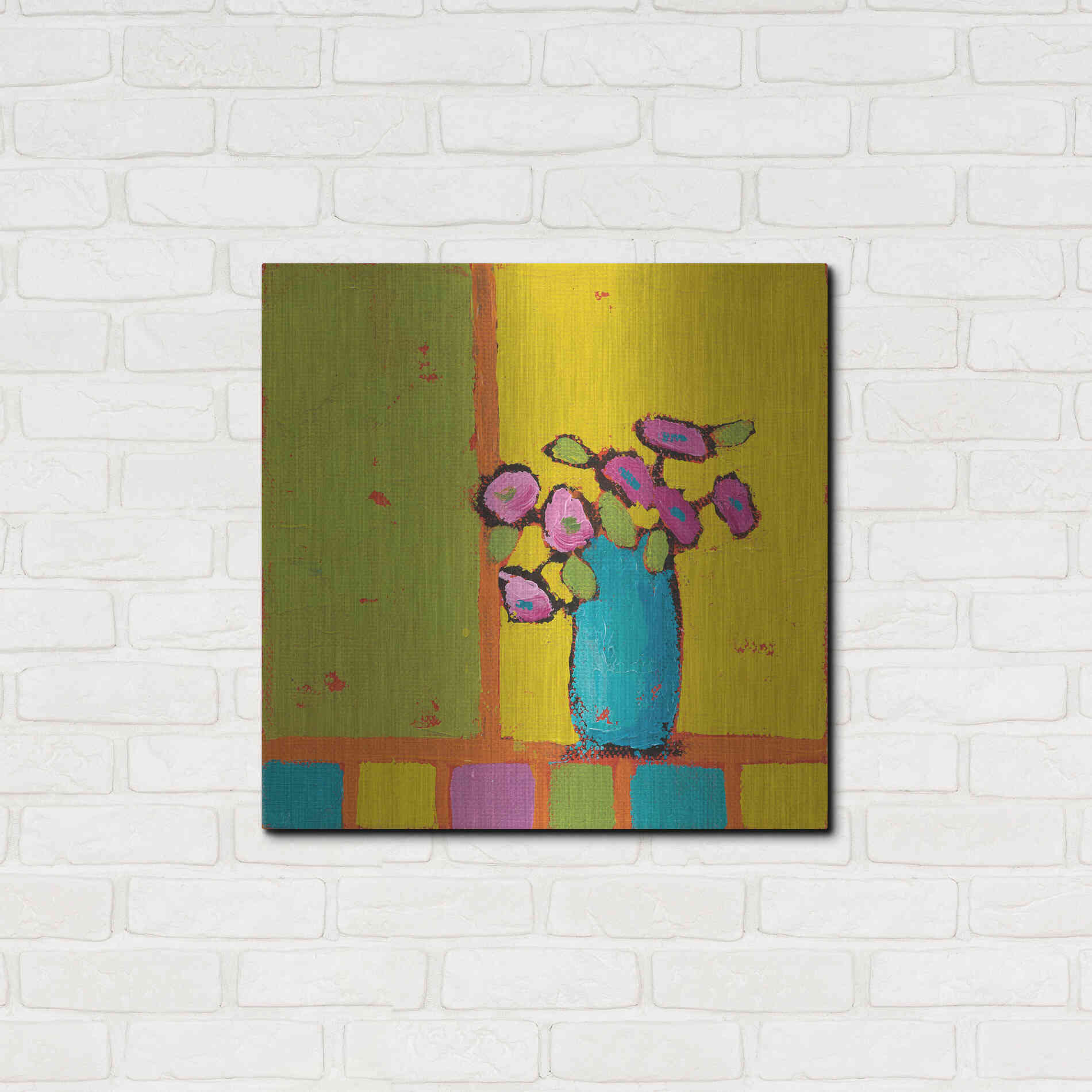 Luxe Metal Art 'Turquoise Vase Bright' by Phyllis Adams, Metal Wall Art,24x24
