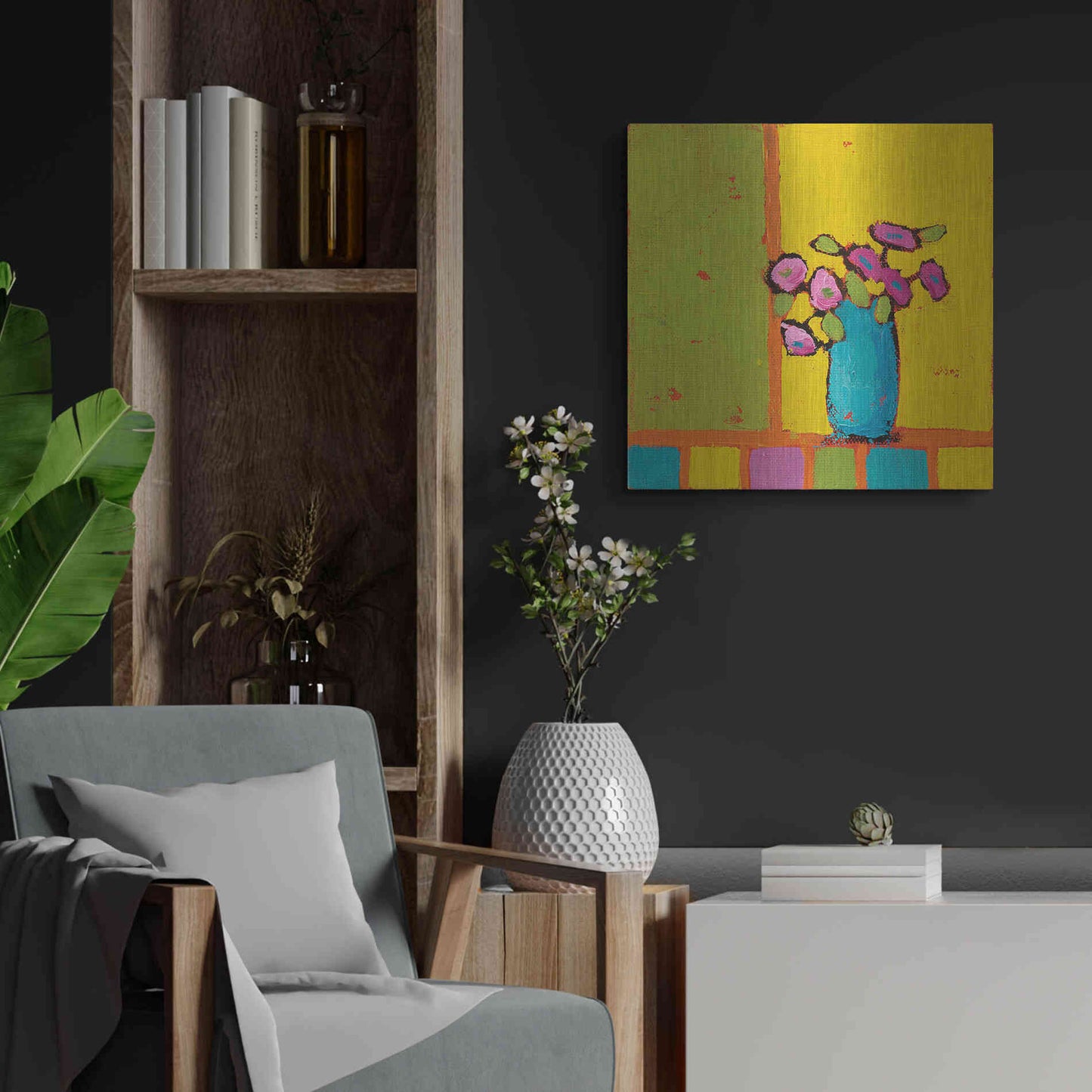 Luxe Metal Art 'Turquoise Vase Bright' by Phyllis Adams, Metal Wall Art,24x24