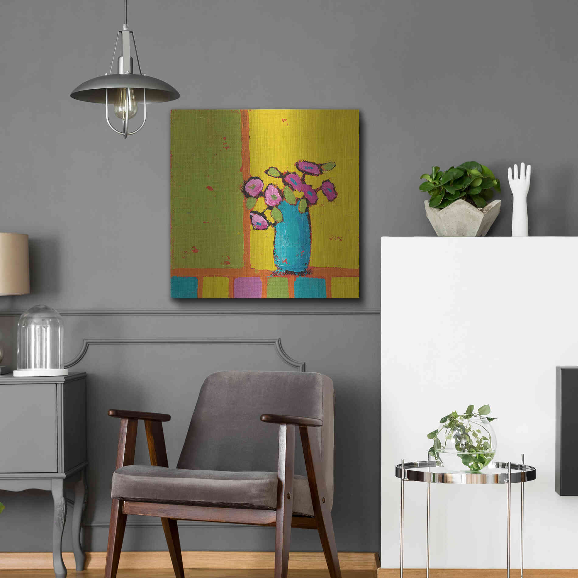 Luxe Metal Art 'Turquoise Vase Bright' by Phyllis Adams, Metal Wall Art,24x24