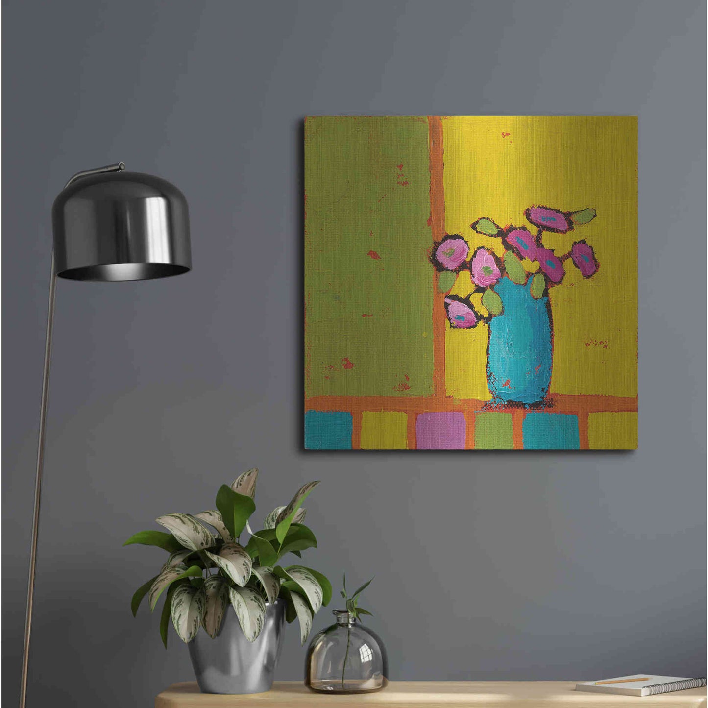 Luxe Metal Art 'Turquoise Vase Bright' by Phyllis Adams, Metal Wall Art,24x24