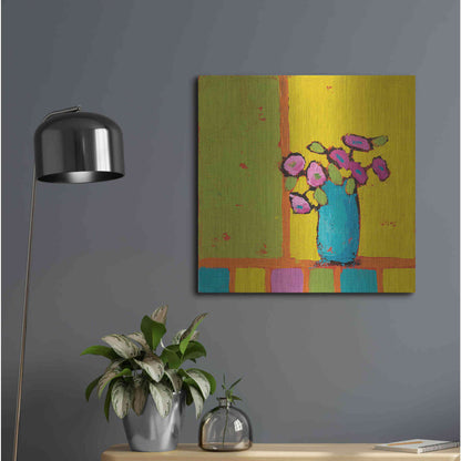 Luxe Metal Art 'Turquoise Vase Bright' by Phyllis Adams, Metal Wall Art,24x24